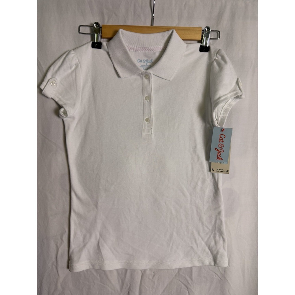 Cat Jack Girls White Short Sleeve School Uniform Polo Sz M 7/8 NWT